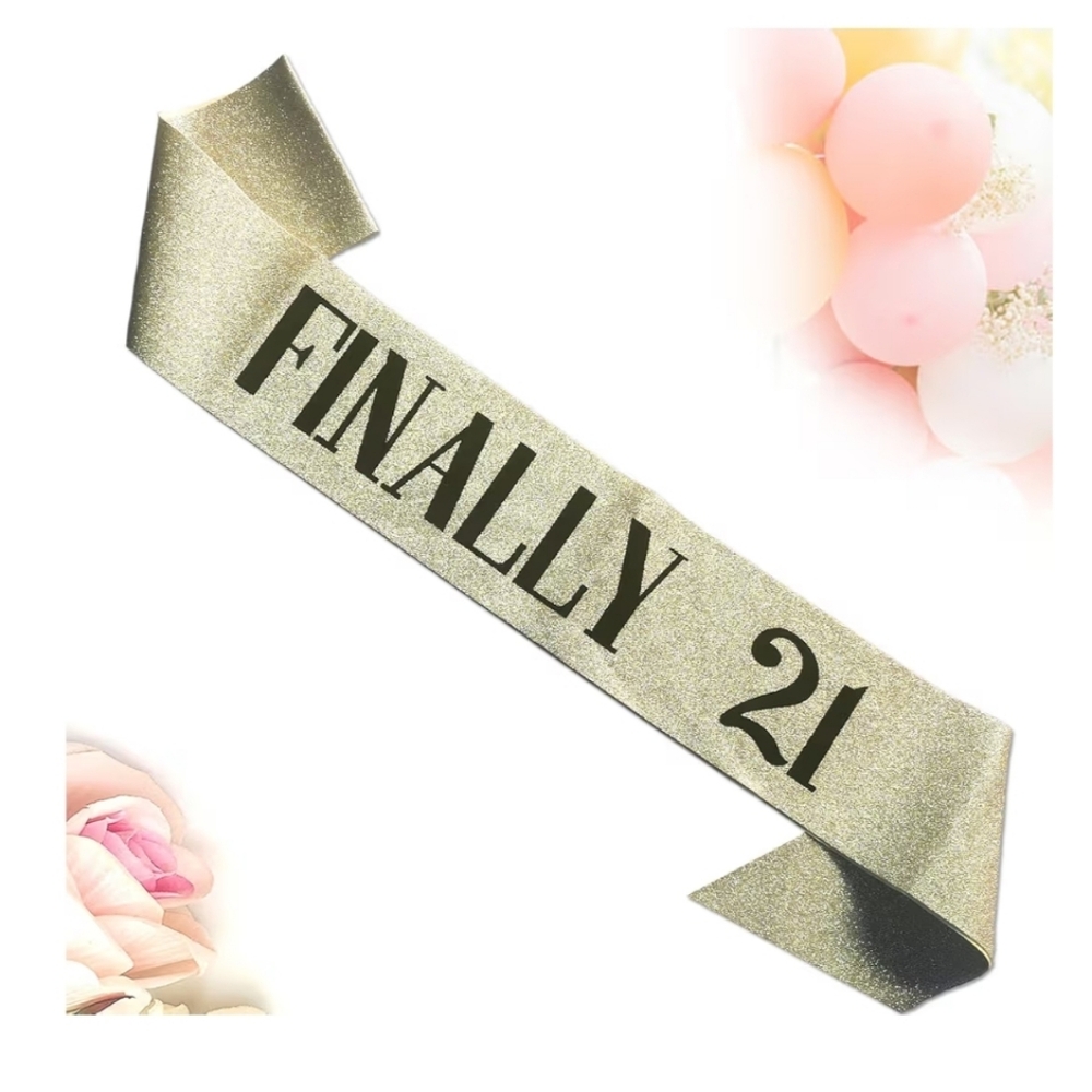 Gold 'Finally 21' Party Sash